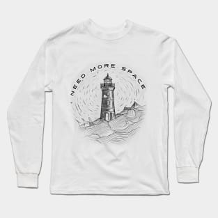 Lighthouse Minimalist Design with Mountain Long Sleeve T-Shirt